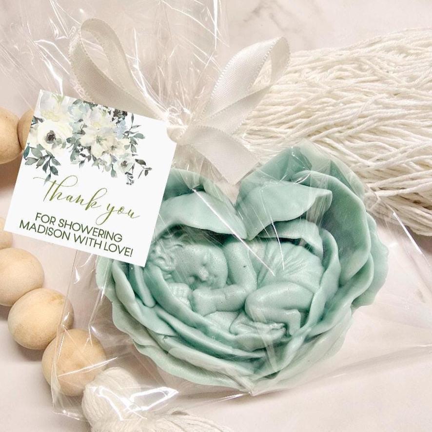 Sage Baby in Bloom Soap Favor – Sleeping Baby Shower Favor – Garden Baby Shower Gift – Floral Soap Favor – Green Baby Shower – Personalized