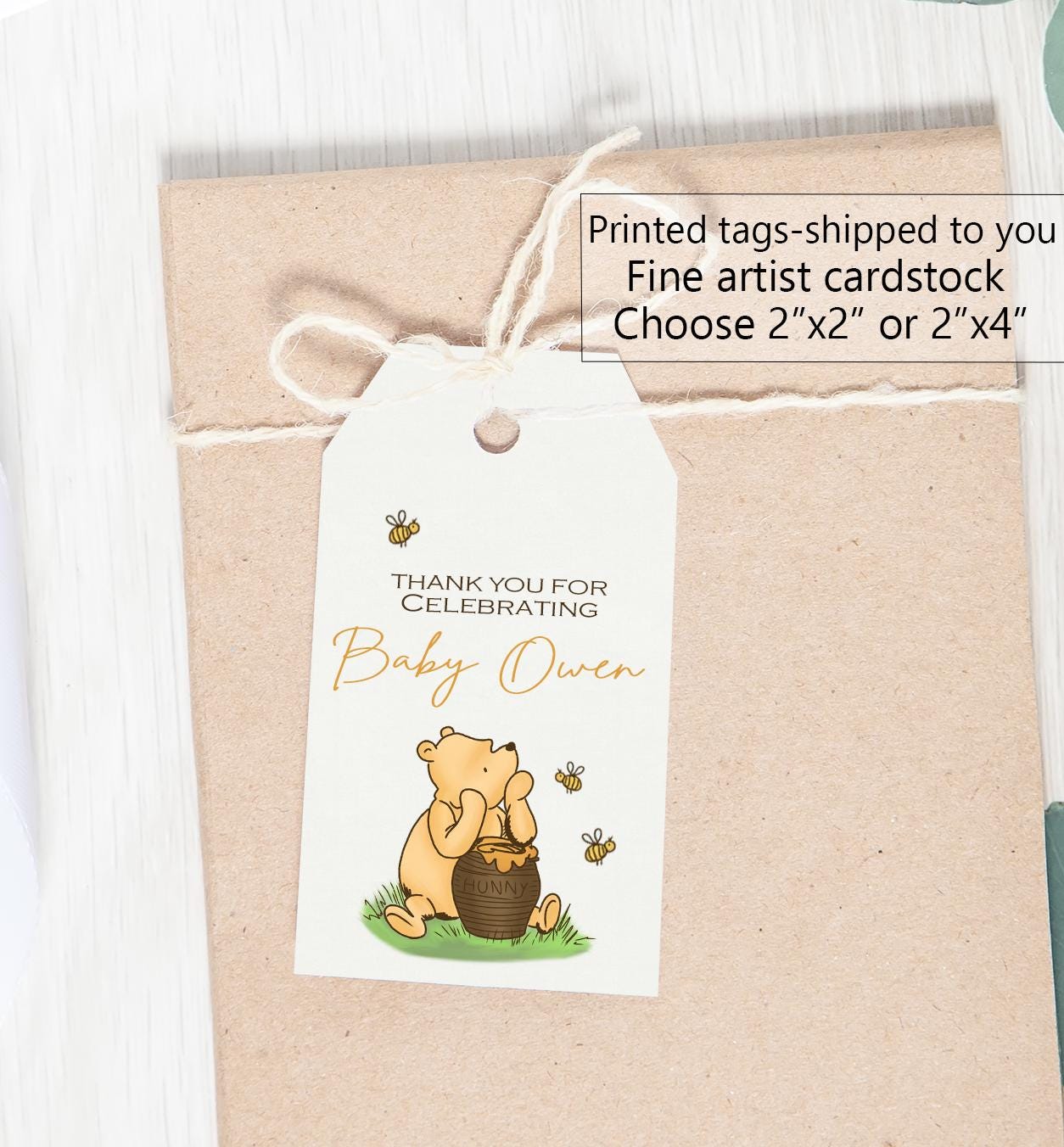 Pooh baby shower favor tags, treat tags, Printed tags for favors, guest thank you gifts, classic Pooh bear shower, favors, decorations, bag