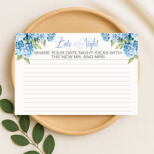 Blue hydrangea date night ideas card wedding shower game for guests