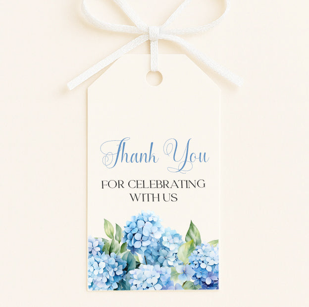 Hydrangea thank you for celebrating favor tag elegant blue floral gift tag