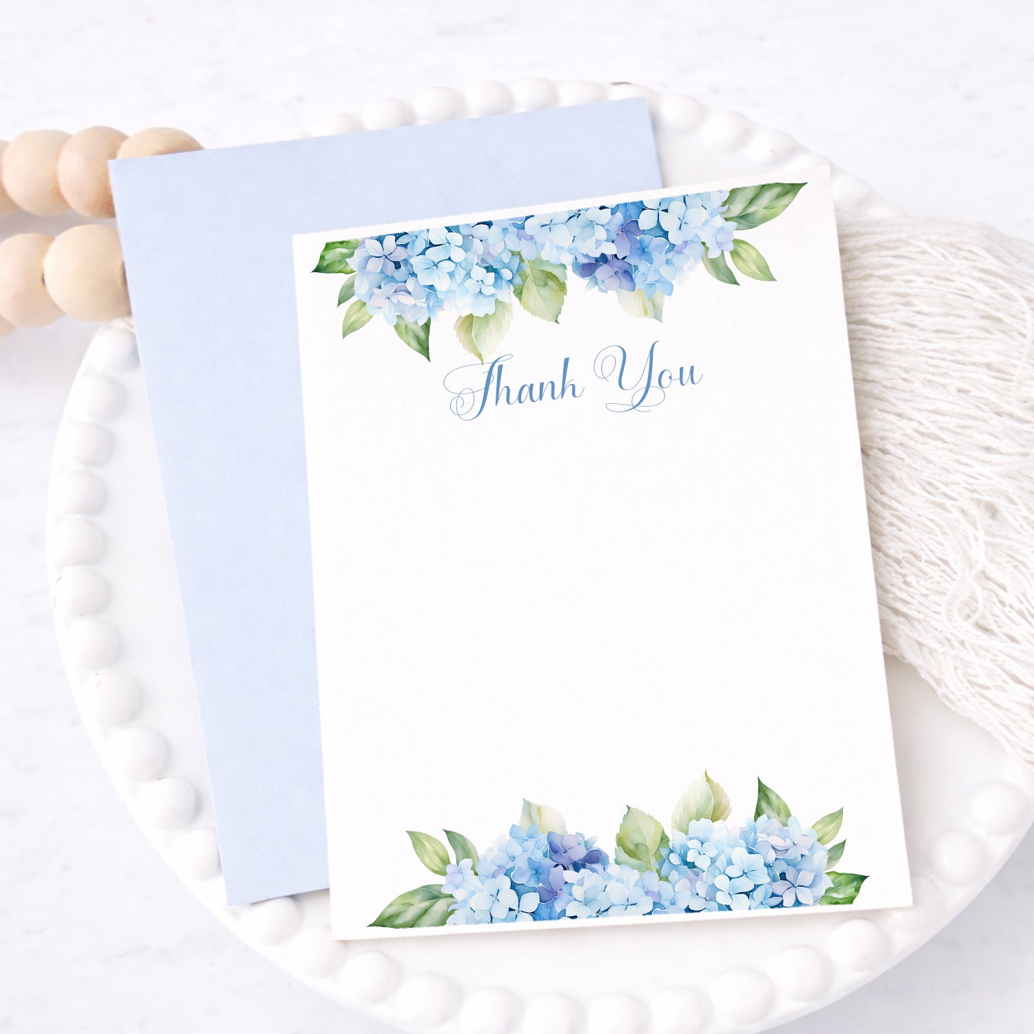 Blue hydrangea thank you card elegant bridal shower or wedding note card