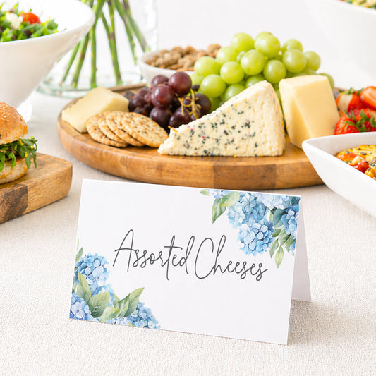 Hydrangea place card for food labels wedding buffet table sign