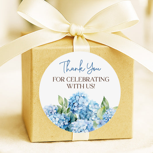 Hydrangea Thank You Stickers | Blue Floral Favor Labels | Set of 12