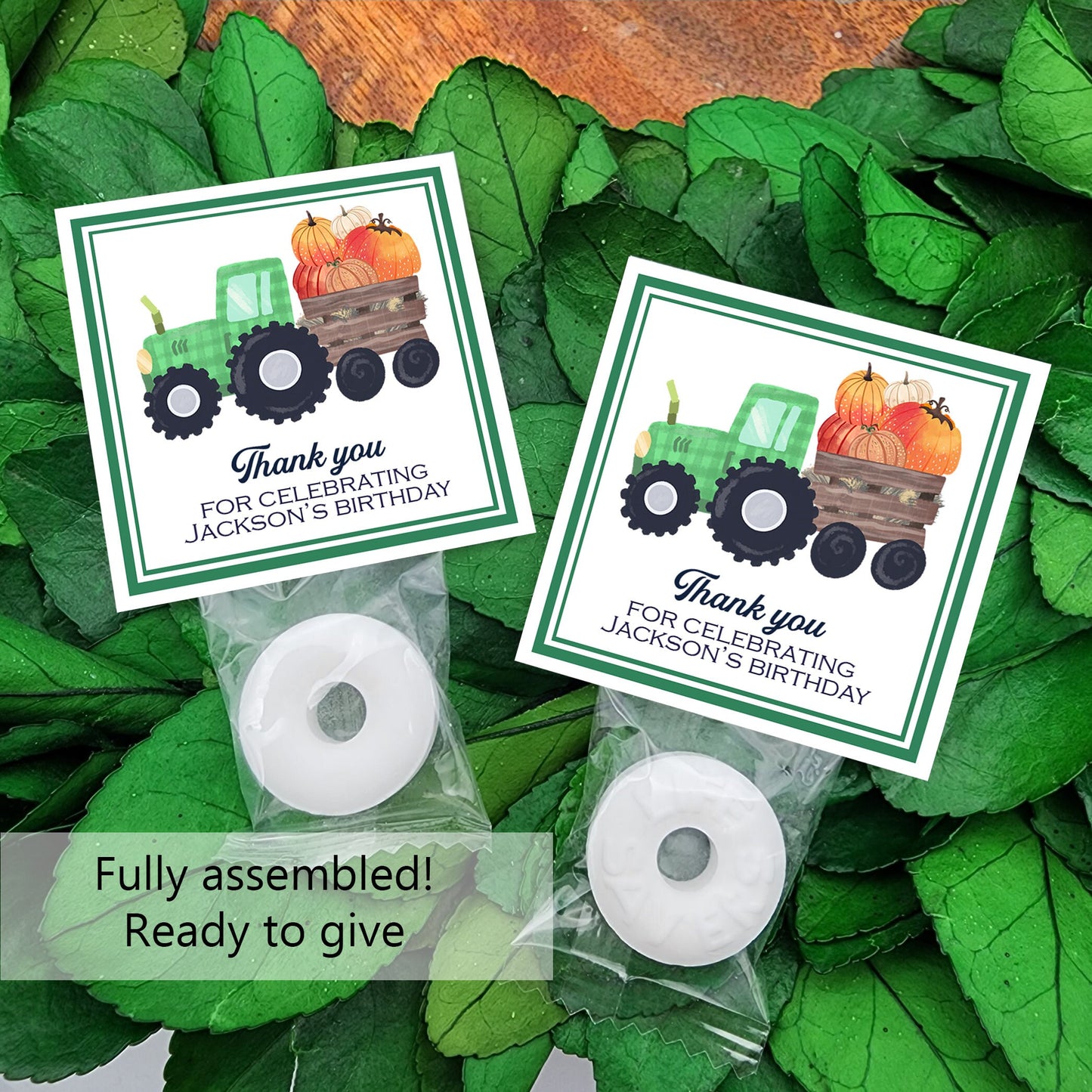 Fall farm party theme - pumpkins and tractor mints - fall tractor party - fall farm favor - fall farm birthday theme - pumpkin patch party