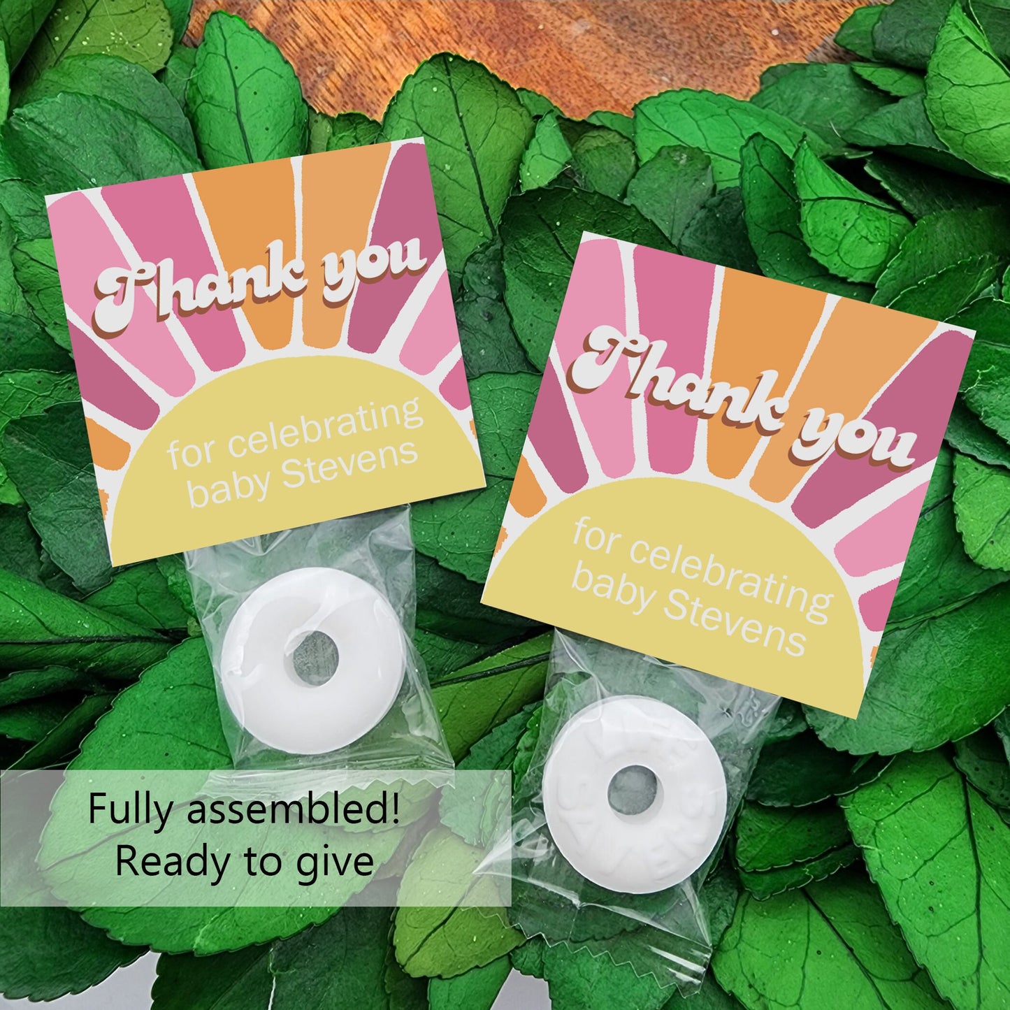 Our little sunshine party - Personalized mints -pink sunshine baby shower mints - peace love party - little ray of sunshine first birthday