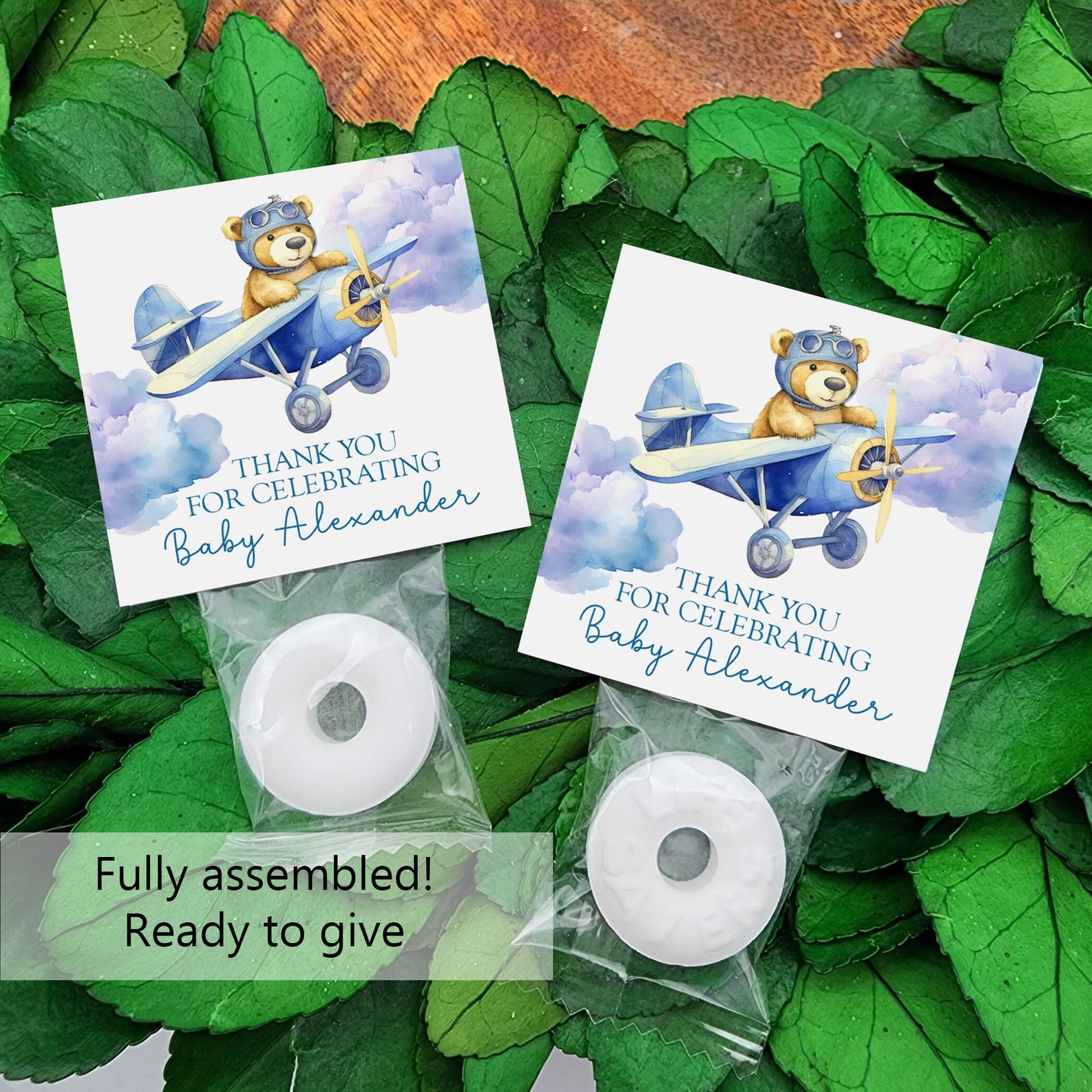 Teddy bear Baby shower mints - Personalized mints - teddy bear shower candy - airplane baby shower - landing soon