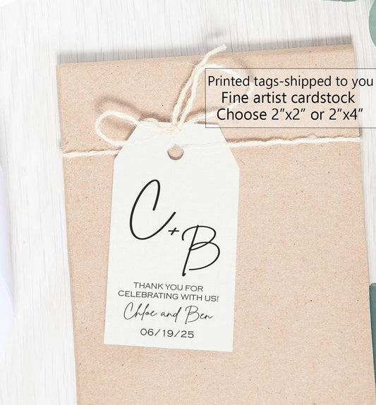 Minimal wedding favor tags, printed, personalized for welcome bags, favors, guest thank you gifts, hotel welcome bags. Minimalist theme