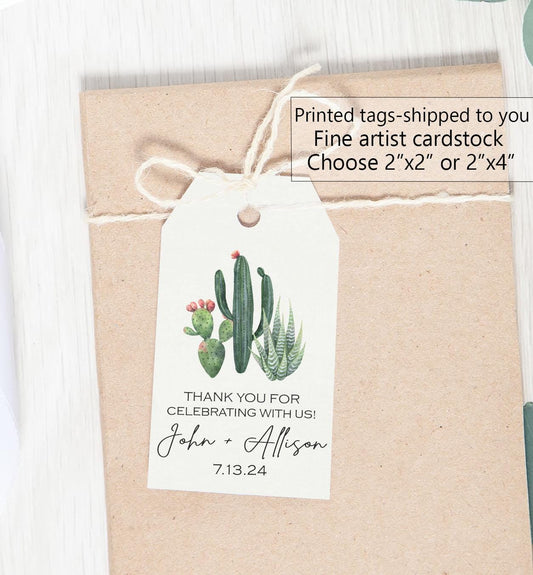 Desert cactus favor tags for weddings, bachelorette, engagement party, bridal shower, birthday, Palm Springs, Arizona or southwest theme