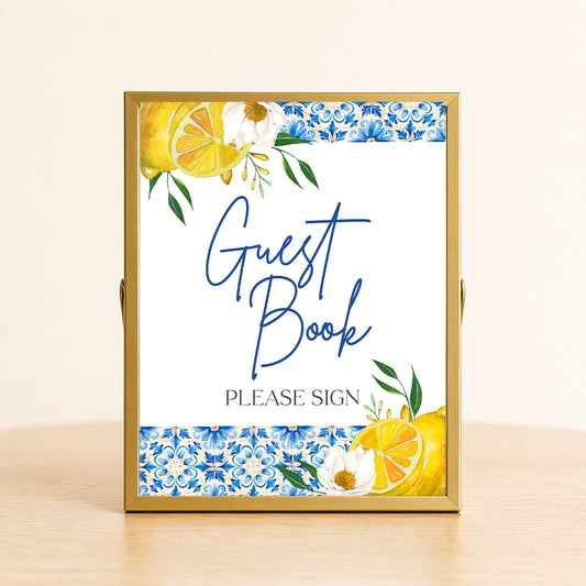 Lemon Bridal Shower Guest Book Sign – Amalfi Coast Mediterranean Wedding Decor (8x10)