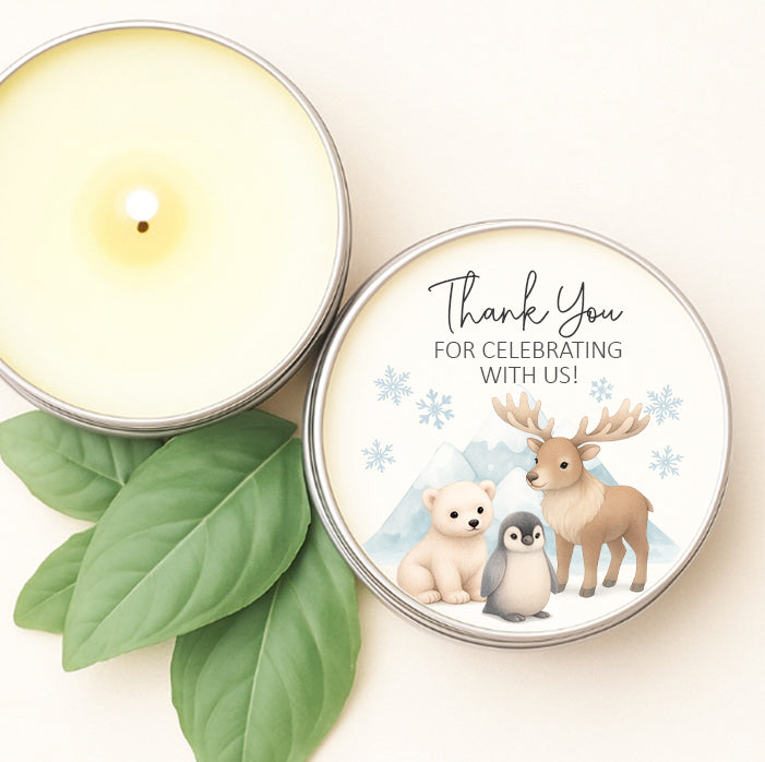 Arctic Animals Candle Tins – Baby Shower or Birthday Party Favors