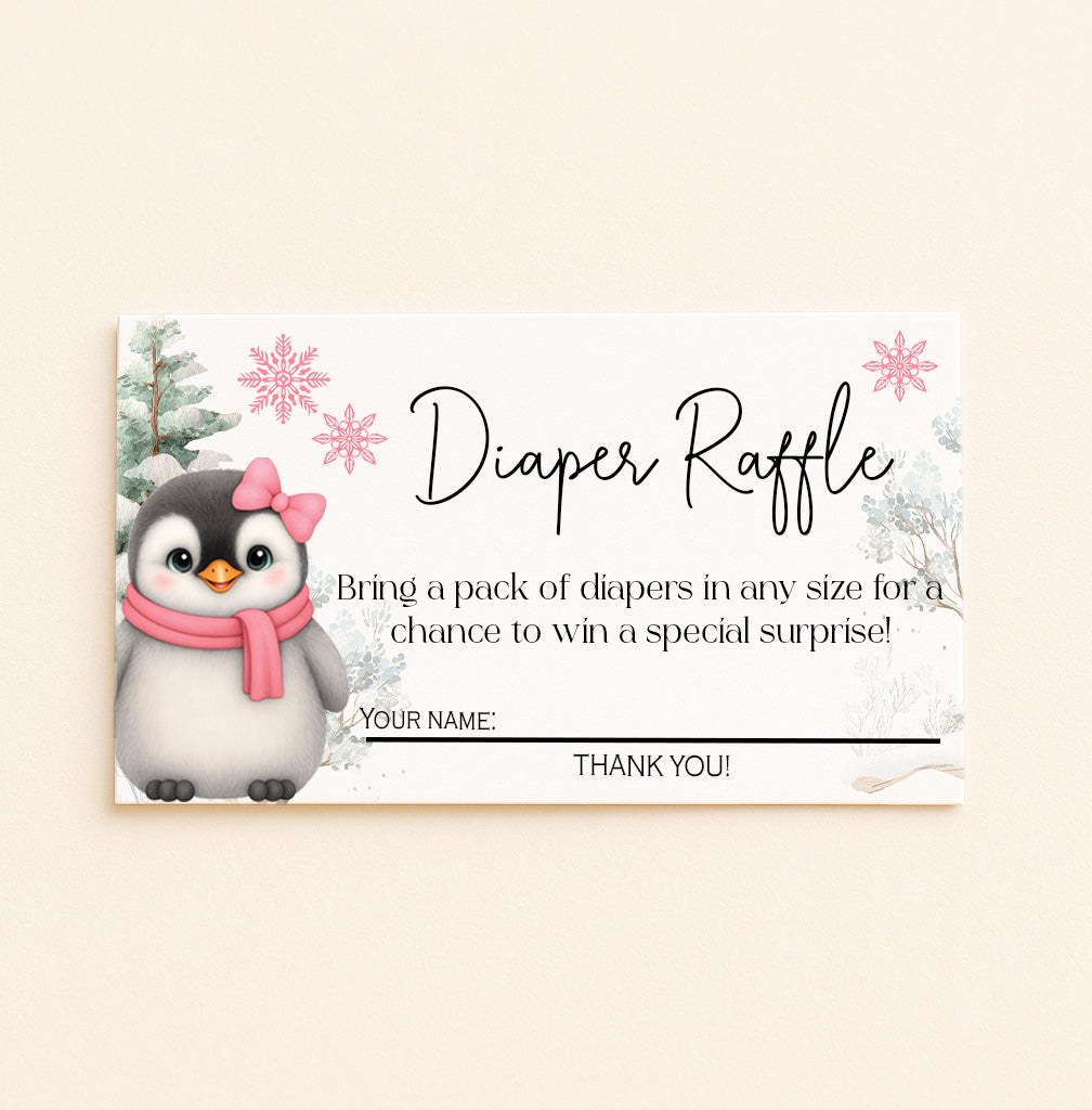 Winter Penguin Diaper Raffle Cards – Set of 12
