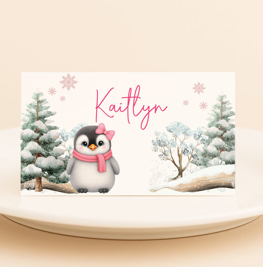 Winter Penguin Personalized Place Cards-Set of 12