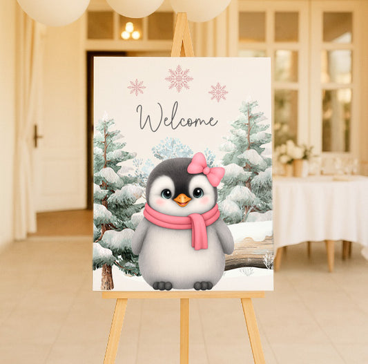 Winter Penguin Welcome Sign