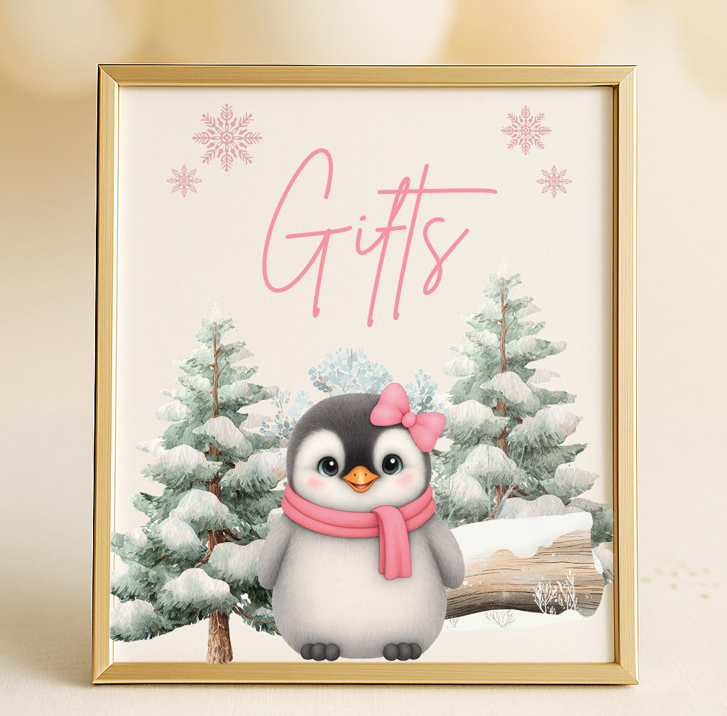 Editable Penguin Winter Sign Printables | Sizes: 5x7, 8x10, 11x14, 24x36 | Canva Template