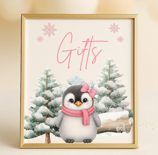Editable Penguin Winter Sign Printables | Sizes: 5x7, 8x10, 11x14, 24x36 | Canva Template