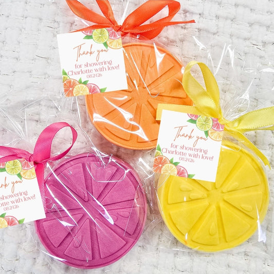 Citrus Bridal Shower Favors – Main Squeeze Orange Soap Gift – Summer Wedding Favor with Personalized Tag & Bow – Lemon Shower Favors