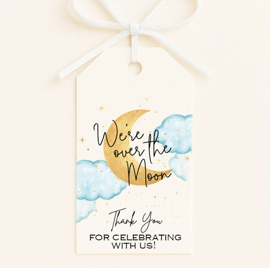 Over the Moon Baby Shower Favor Tags | Set of 12 | Moon and Clouds Theme