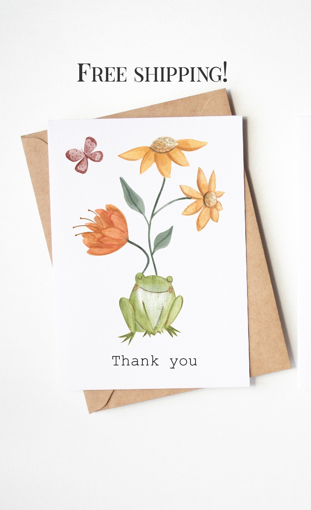 Cute frog greeting card - frog note card -  frog thank you card - frog thank you cards - shipped card