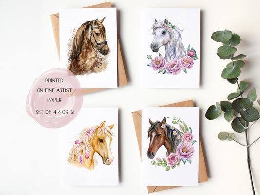 Horse greeting cards -  horse note cards - watercolor horse cards - equestrian cards-  shipped card