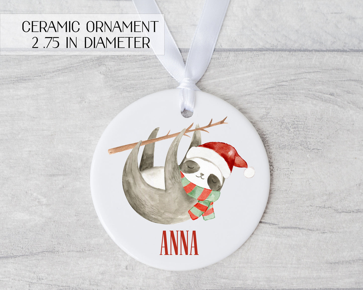 Sloth ornament - Personalized sloth ornament - Ceramic sloth ornament - Christmas sloth - sloth lovers gift