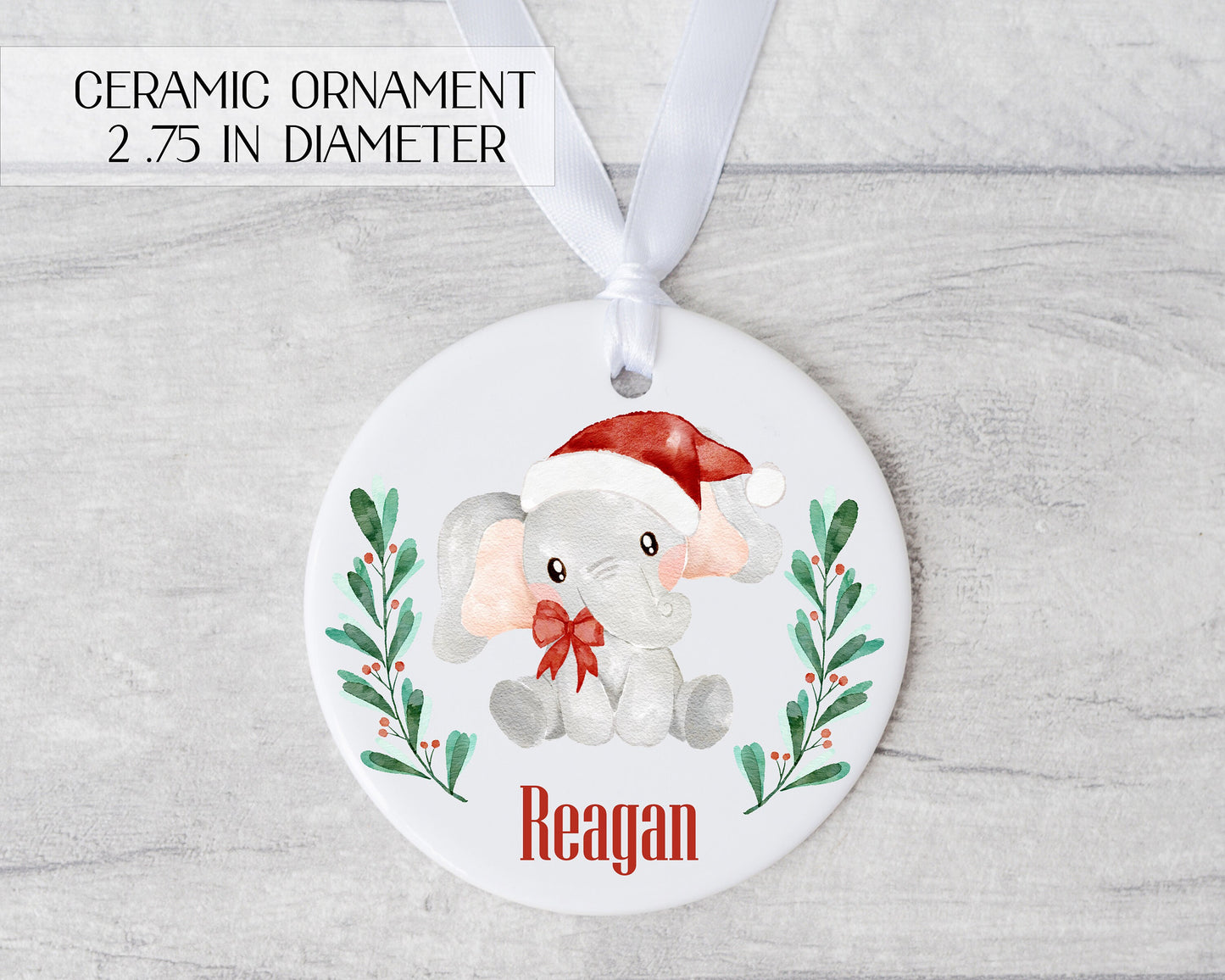 Baby Elephant ornament - New baby ornament - Santa elephant ornament - Ceramic elephant ornament  - Elephant Christmas - Christmas elephant