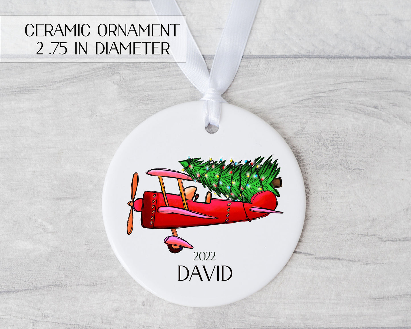 Airplane ornament - Personalized aviation ornament - Ceramic airplane ornament -Personalized airplane Christmas ornament