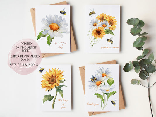 Bee stationary - Bee greeting cards -  Bee note cards - watercolor bee cards - bumble bee gifts-  shipped card