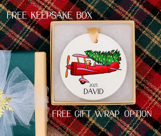 Airplane ornament - Personalized aviation ornament - Ceramic airplane ornament -Personalized airplane Christmas ornament
