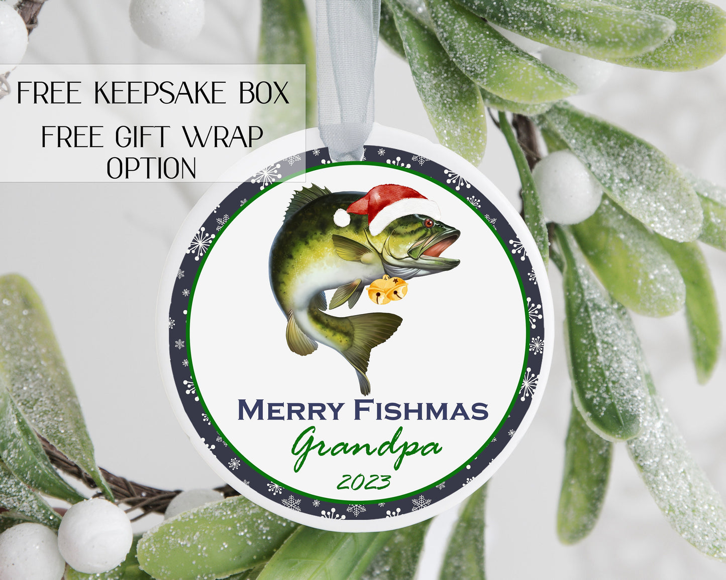 Fishing ornament - Personalized fishing ornament - Ceramic fishing ornament -Personalized fishing Christmas ornament