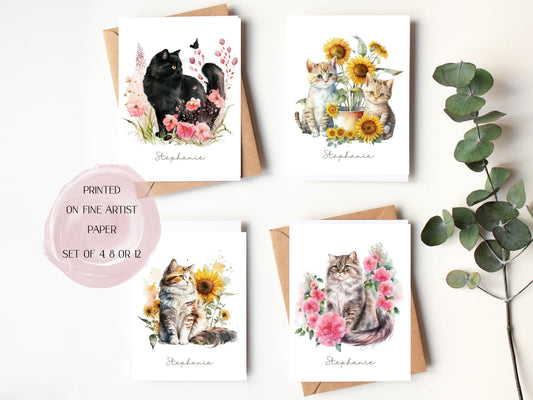 Cat note card set- just because cat card -  cat lover note cards - cat thank you cards - shipped card - cute cat card