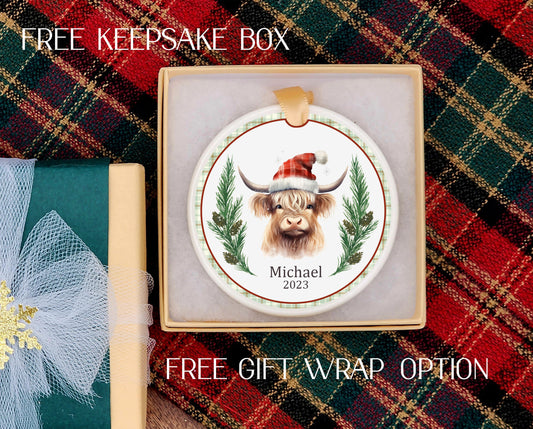 Cow ornament - Highland cow ornaments - Ceramic cow ornament - Christmas highland cow - highland cow Christmas - Scotland ornament