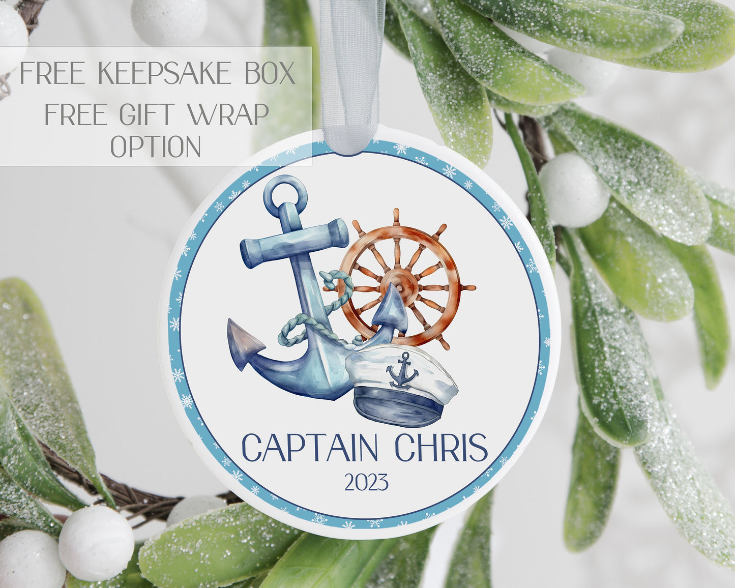 Boat ornament - Boat Christmas ornament - Ceramic boating ornament - Boat Christmas gift - Captain ornament - boat captain gift
