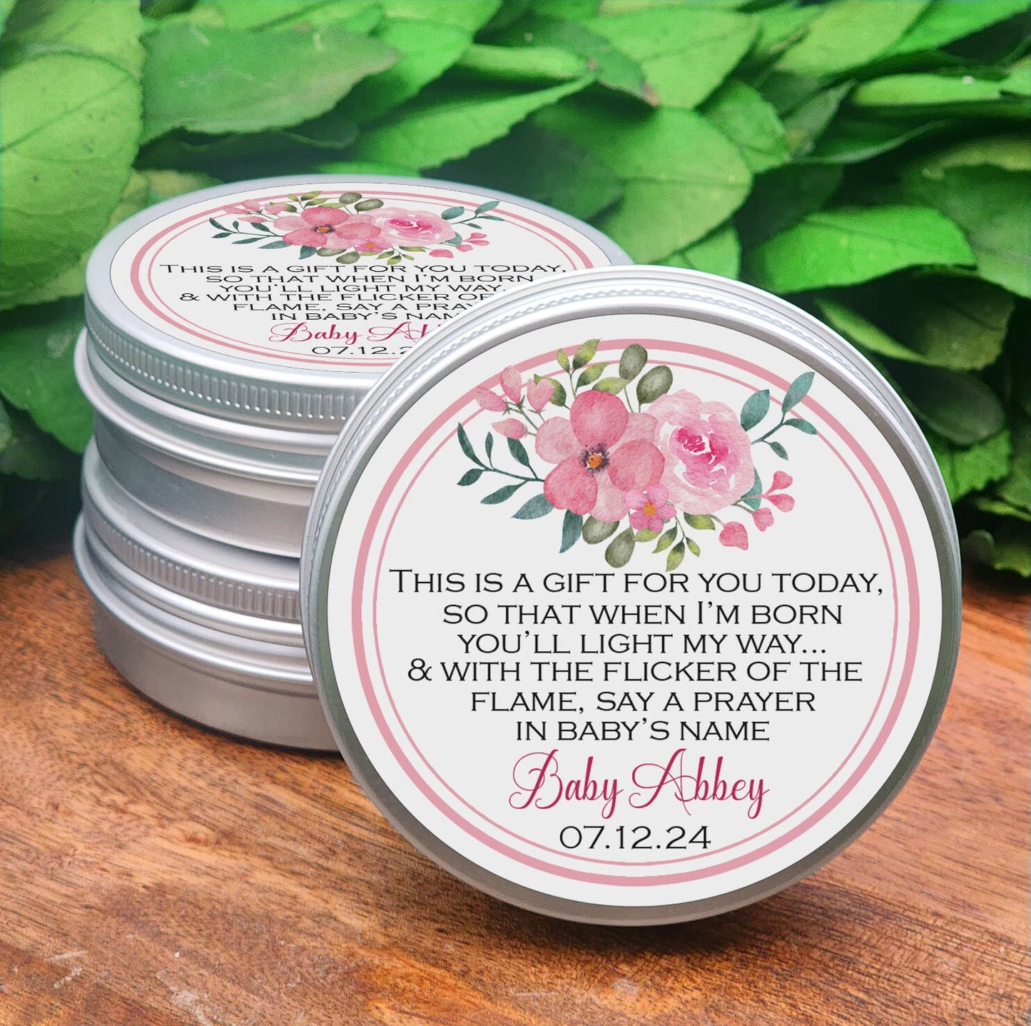 Baby in bloom baby shower - baby in bloom baby shower decor - baby in bloom baby shower favors - garden baby shower favors - prayer candle